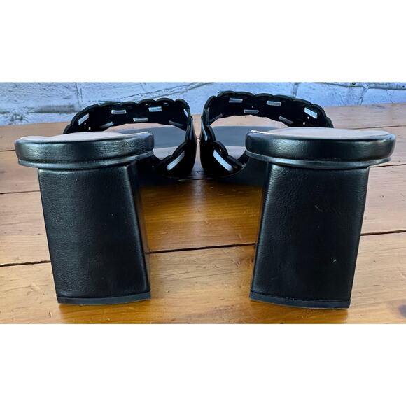 New in box Open Square Toe Black Mules Chunky Block Heel Size 9.5 Ribbon Floral - Picture 8 of 11
